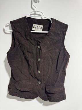 Cielo Textured Button-Up Sleeveless Vest - Dark Brown Size M